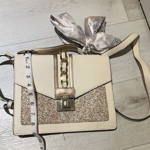 Aldo Chic Cream Crossbody Bag with Gold Chain Accent